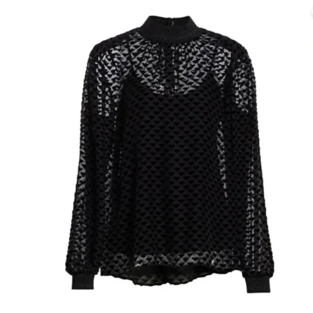 *NWT* Chic Tory Burch Sheer Velvet Burnout Blouse W/Triangle Geo Design Size 6